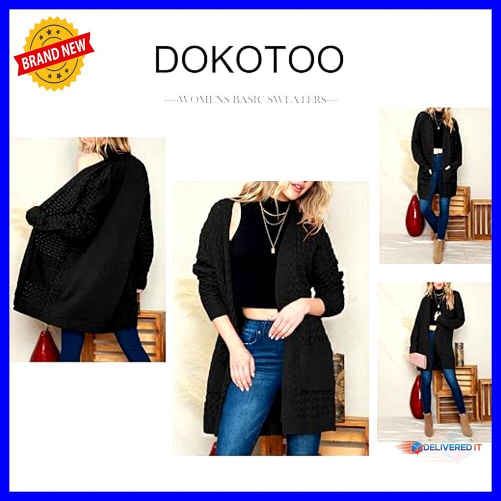 Chunky Cable Knit Cardigan Open Front Long Sleeve Oversized Chic Outerwear with - Picture 5 of 7